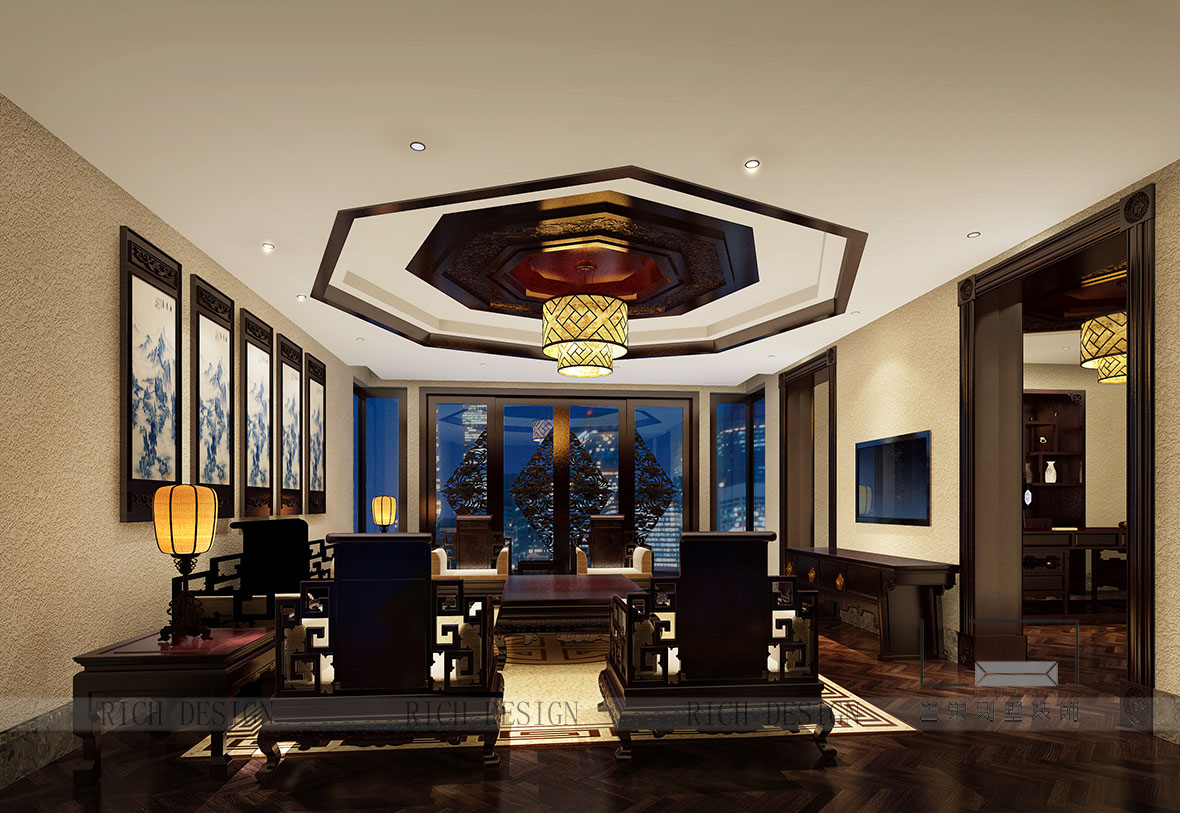 別墅裝修中式二樓客廳效果圖 別墅裝修中式二樓客廳效果圖