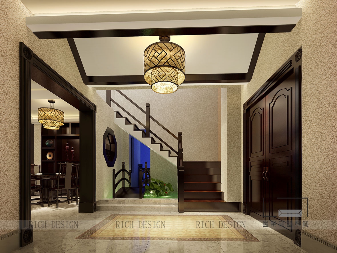 別墅裝修中式樓梯間效果圖 別墅裝修中式樓梯間效果圖