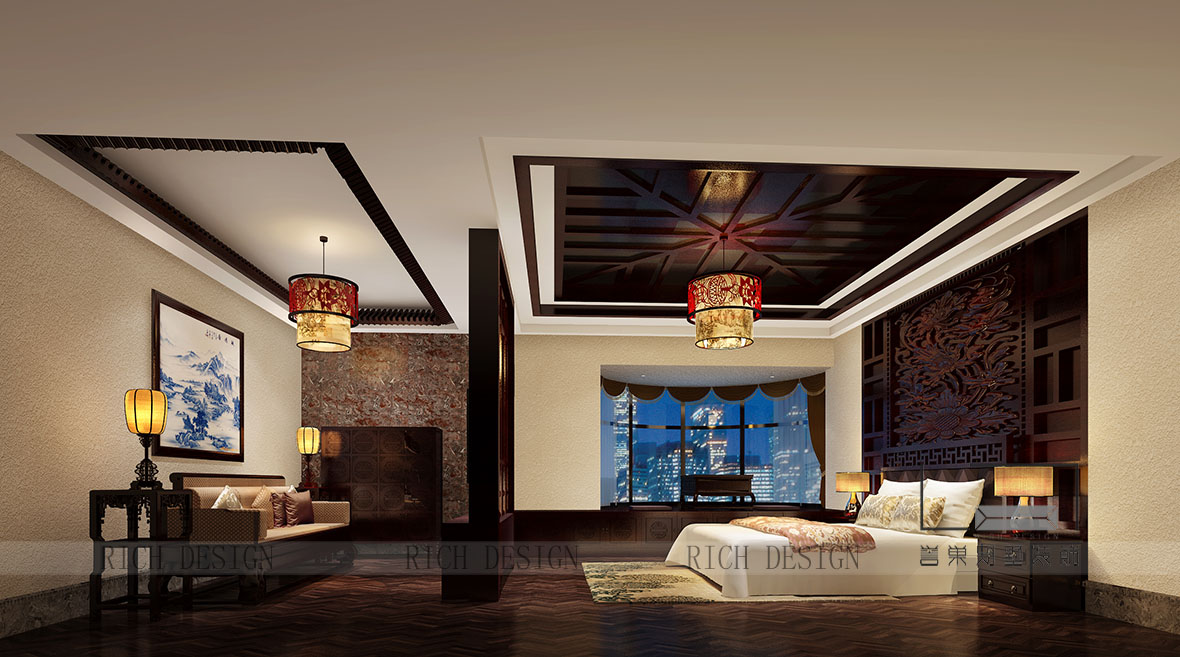 別墅裝修中式主人房效果圖 別墅裝修中式主人房效果圖