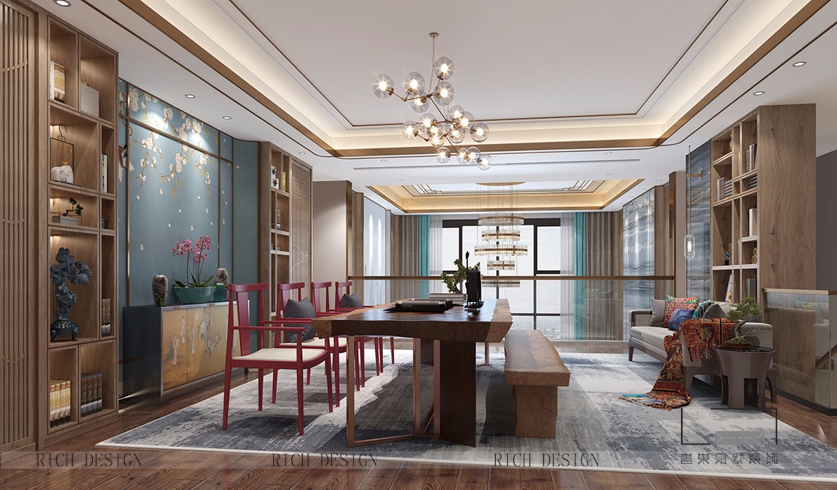 中式開(kāi)放式書(shū)房裝飾效果圖 中式開(kāi)放式書(shū)房效果圖裝飾